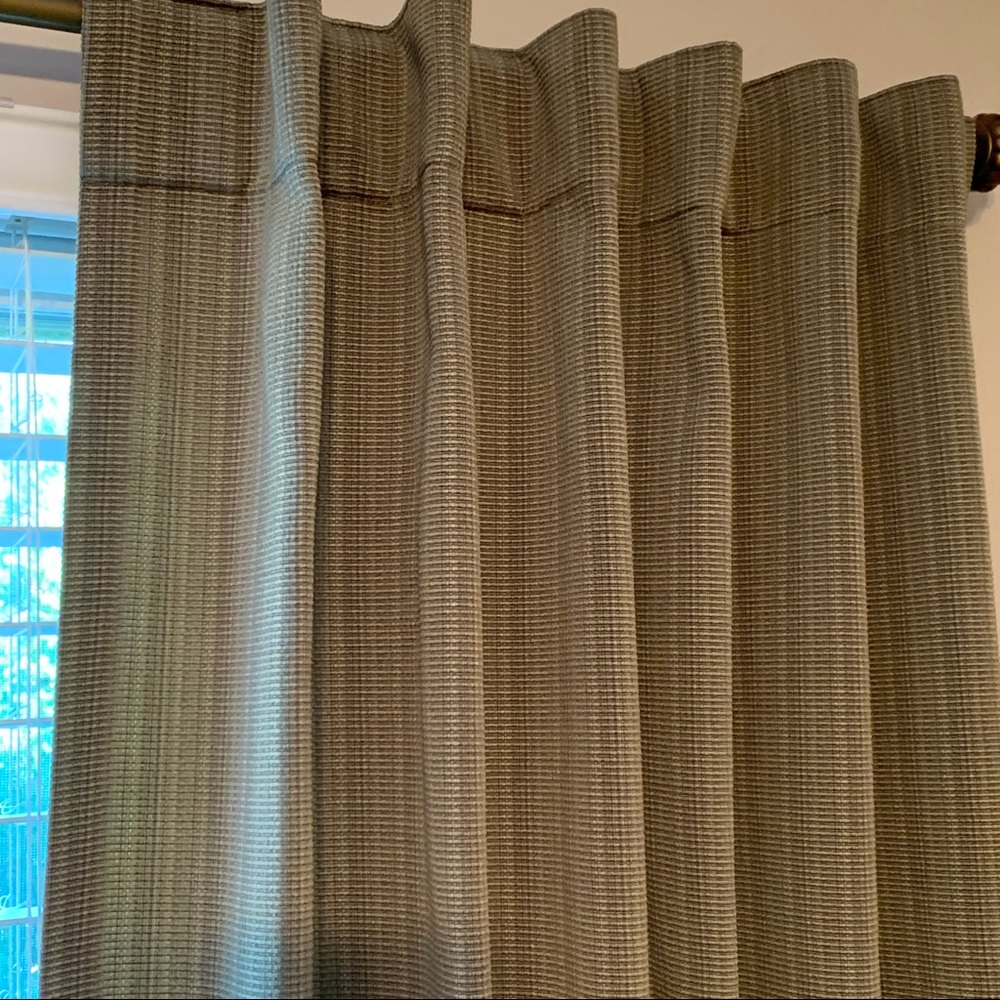 Olive green back tab curtain panels. 6 panels.